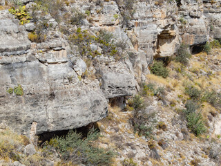 Sunny view of the cliff home in Walnut Canyon National Monument