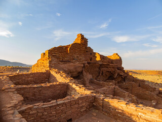 Sunset view of the Wupatki Pueblo ruins in Wupatki National Monument