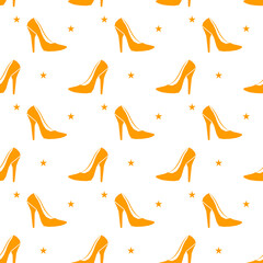 Seamless pattern with woman's colorful shoe, Vector texture illustration.
