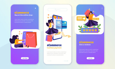 A woman with an e-commerce illustration on the onboard screen concept