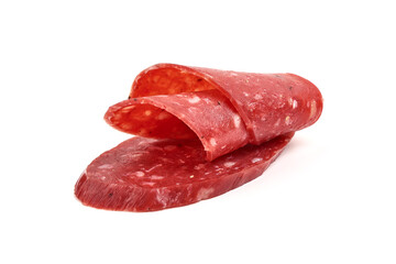 Smoked salchichon sausage, isolated on white background