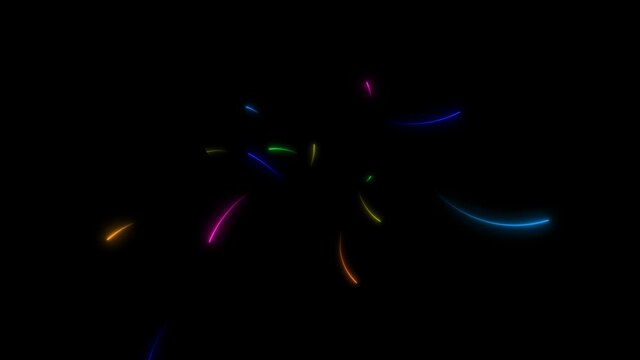 All rainbow colorful hundred arrows motion random moving on the black screen
