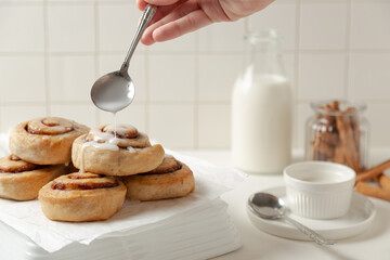 glass of milk and buns