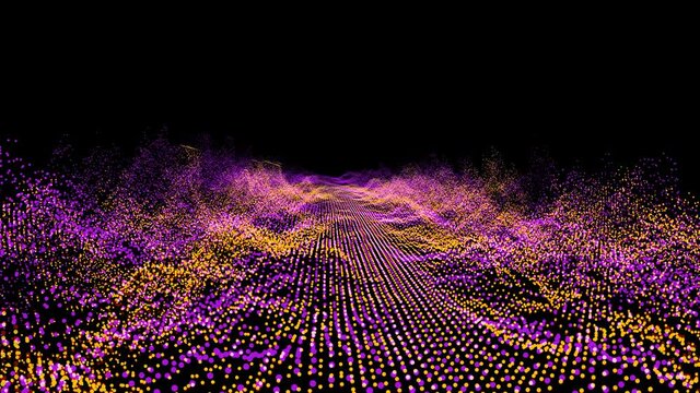Futuristic abstract purple orange waveform ball oscillation, visualization wave technology digital surface