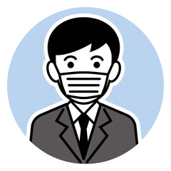 コロナウイルス感染対策/マスクをした男性2色円形アイコン/白背景