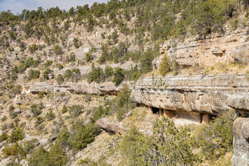 Sunny view of the cliff home in Walnut Canyon National Monument