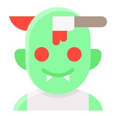 Zombie with knife through the head avatar, Halloween costume vector icon