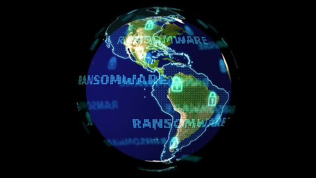 Geography earthmap digital global world map and ransomware red alear detected, Elements of this image furnished by NASA