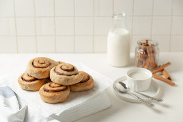 cinnamon rolls and milk
