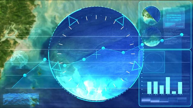 Glass crystal ball and radar investigate digital technology for geology and marine natural resources, Elements of this image furnished by NASA