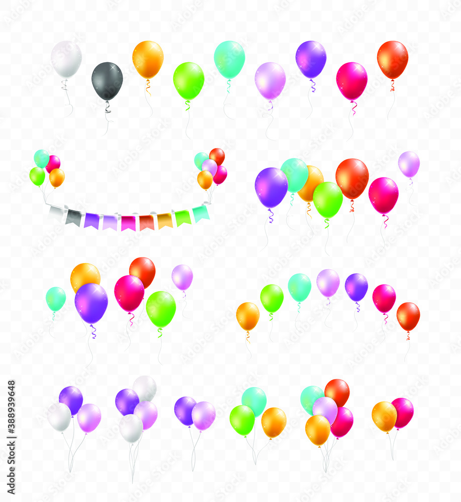 Poster set of realistic isolated colorful party elements on transparent background . isolated vector elemen