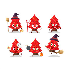 Halloween expression emoticons with cartoon character of red christmas tree