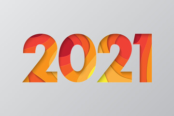 2021 New Year background in cut paper style. Festive premium design template for greeting card