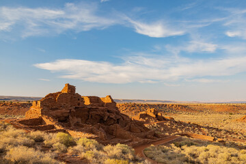 Sunset view of the Wupatki Pueblo ruins in Wupatki National Monument