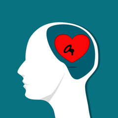 The heart in the human head. The brain thinks directly to the heart. Vector illustration