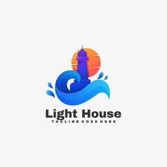 Vector Logo Illustration Light House Gradient Colorful Style.