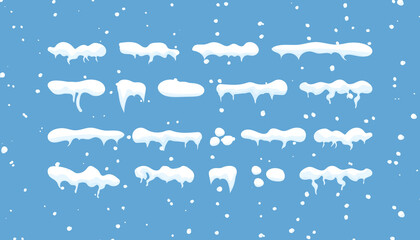 Lumps,heaps of snow on a Christmas blue background. Winter snowballs.Heaps of snow on a flat blue background.Vector illustration