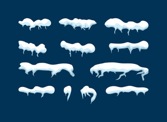 Lumps,heaps of snow on a Christmas blue background. Winter snowballs.Heaps of snow on a flat blue background.Flat.Vector