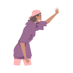 Joyful Girl Giving High Five, Meeting, Agreement or Joy Expression Concept Cartoon Style Vector Illustration