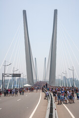 Vladivostok, Russia-July 7th 2013: Flash mob on Golden bridge