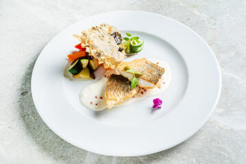 Fried fish fillet, Atlantic cod with vegetables