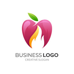 apple fire, apple and fire, combination logo with 3d colorful style