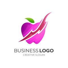 apple fire, apple and fire, combination logo with 3d colorful style