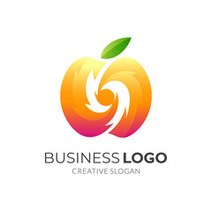 apple fire, apple and fire, combination logo with 3d colorful style