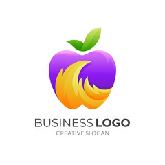 apple fire, apple and fire, combination logo with 3d colorful style