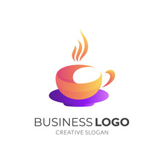 coffee logo with 3d purple and orange color style