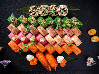sushi on the black background