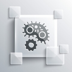 Grey Virus icon isolated on grey background. Corona virus 2019-nCoV. Bacteria and germs, cell cancer, microbe, fungi. Square glass panels. Vector.