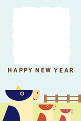 2021年フォトフレーム年賀状｜丑｜家族