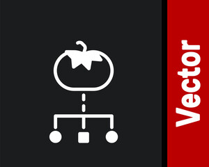 White Genetically modified food icon isolated on black background. GMO fruit. Vector.