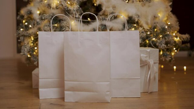 Paper bags with blank space for christmas gifts.