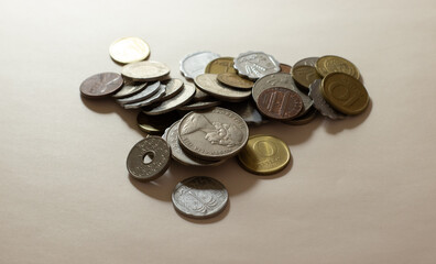 jerusalem-israel. 26-10-2020. Old and varied coins from Israel and around the world, on a white background