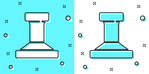 Black line Stamp icon isolated on green and white background. Random dynamic shapes. Vector.