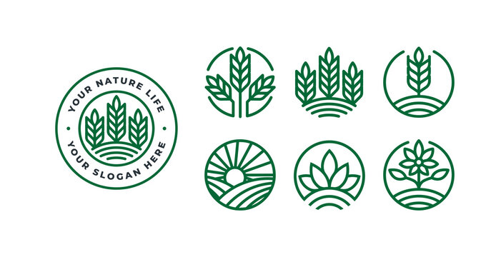 set of green nature logo design