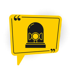 Black Flasher siren icon isolated on white background. Emergency flashing siren. Yellow speech bubble symbol. Vector.