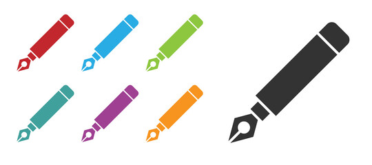 Black Fountain pen nib icon isolated on white background. Pen tool sign. Set icons colorful. Vector.