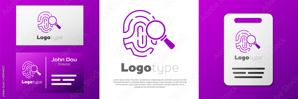 Aufkleber logotype magnifying glass with fingerprint icon isolated on white background. identification sign. l