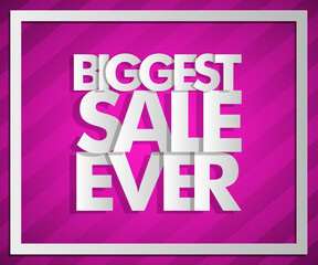 Biggest sale ever paper marker banner tag. Abstract pointer sale pop-art style background. Advertising paper cut discounts poster illustration. Text frame "BIGGEST SALE EVER" paper brochure billboard