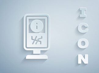 Paper cut Information stand icon isolated on grey background. Paper art style. Vector.