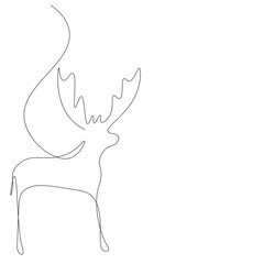 Christmas deer line drawing. Vector illustration