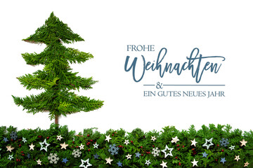 Christmas Tree With German Frohe Weihnachten Und Ein Gutes Neues Jahr Means Merry Christmas And...