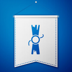 Blue Decree, paper, parchment, scroll icon icon isolated on blue background. White pennant template. Vector.