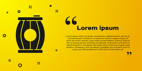 Black Gun powder barrel icon isolated on yellow background. TNT dynamite wooden old barrel. Vector.
