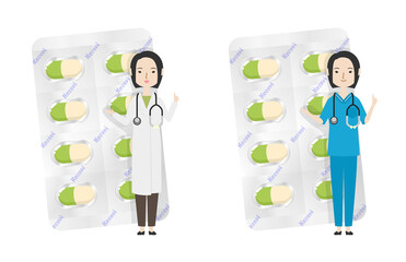 カプセル剤と若い女性医師
