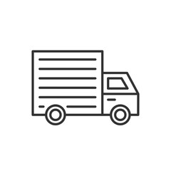 Fast shipping delivery truck. Vector black icon.