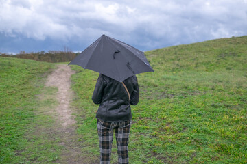 person walking with umbrella in the rain